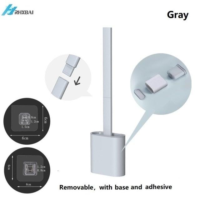 Silicone Bristles Toilet Brush And Holder For Bathroom Storage And Organization Compact Wall Hang Cleaning Kit Accessories Silicone Toilet Brush With Holder Bathroom Toilet Bowl Brush Set Non-Slip Handle Wall Mounted Floor Standing Stevvex
