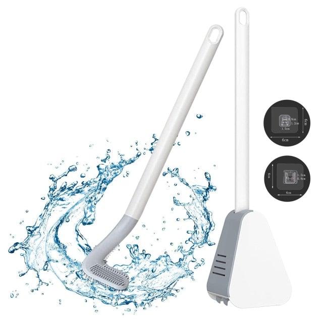 Silicone Bristles Toilet Brush And Holder For Bathroom Storage And Organization Compact Wall Hang Cleaning Kit Accessories Silicone Toilet Brush With Holder Bathroom Toilet Bowl Brush Set Non-Slip Handle Wall Mounted Floor Standing Stevvex