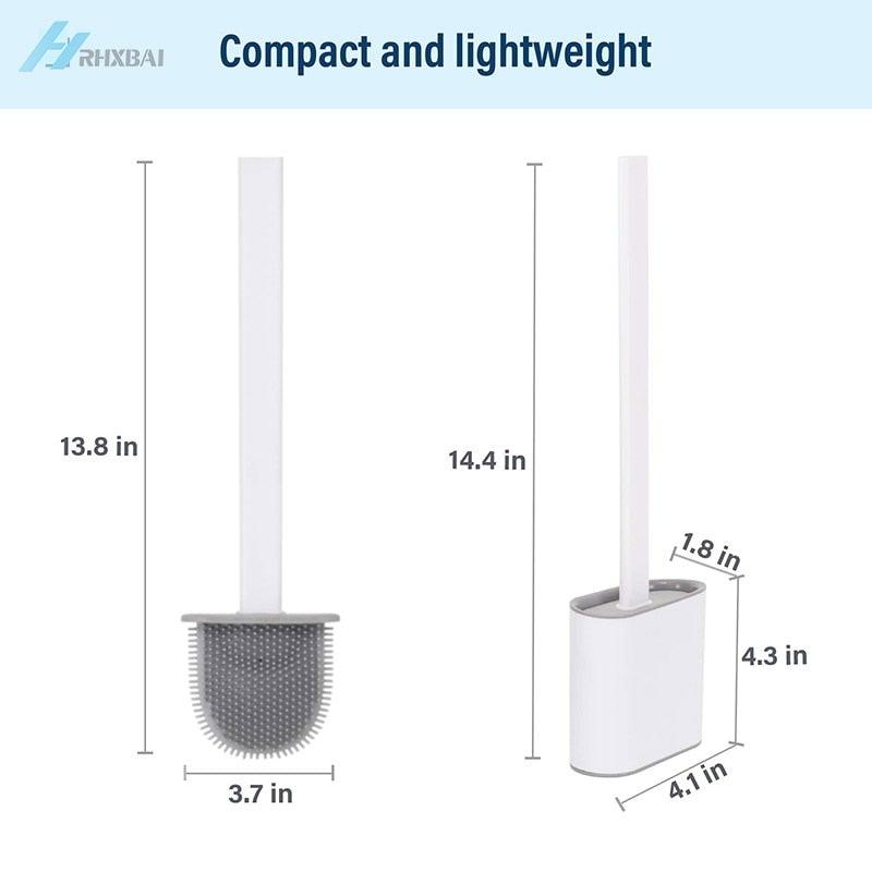 Silicone Bristles Toilet Brush And Holder For Bathroom Storage And Organization Compact Wall Hang Cleaning Kit Accessories Silicone Toilet Brush With Holder Bathroom Toilet Bowl Brush Set Non-Slip Handle Wall Mounted Floor Standing Stevvex