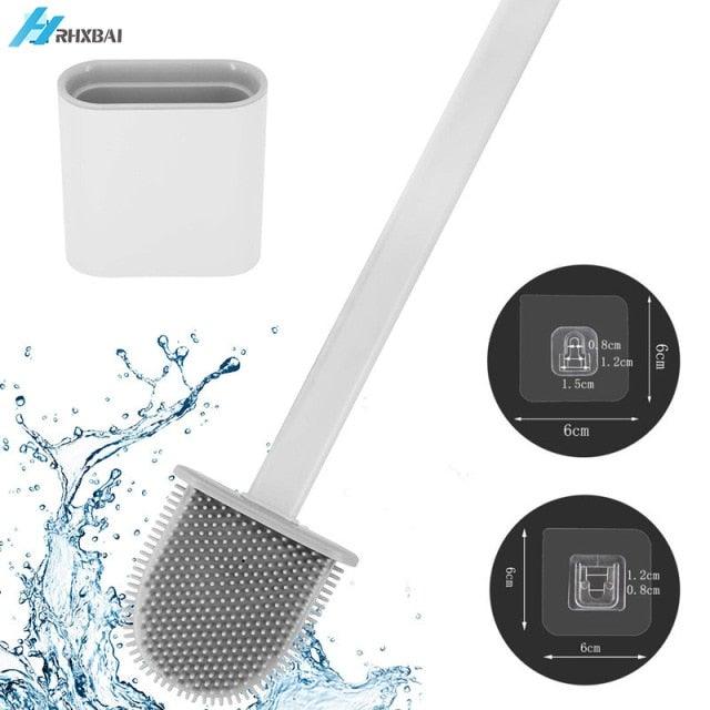 Silicone Bristles Toilet Brush And Holder For Bathroom Storage And Organization Compact Wall Hang Cleaning Kit Accessories Silicone Toilet Brush With Holder Bathroom Toilet Bowl Brush Set Non-Slip Handle Wall Mounted Floor Standing Stevvex