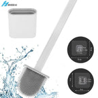 Silicone Bristles Toilet Brush And Holder For Bathroom Storage And Organization Compact Wall Hang Cleaning Kit Accessories Silicone Toilet Brush With Holder Bathroom Toilet Bowl Brush Set Non-Slip Handle Wall Mounted Floor Standing Stevvex