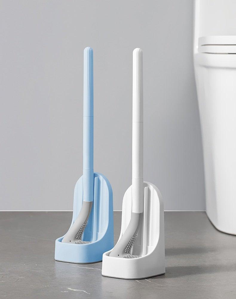Silicone Bristles Toilet Brush And Holder For Bathroom Storage And Organization Compact Wall Hang Cleaning Kit Accessories Silicone Toilet Brush With Holder Bathroom Toilet Bowl Brush Set Non-Slip Handle Wall Mounted Floor Standing Stevvex