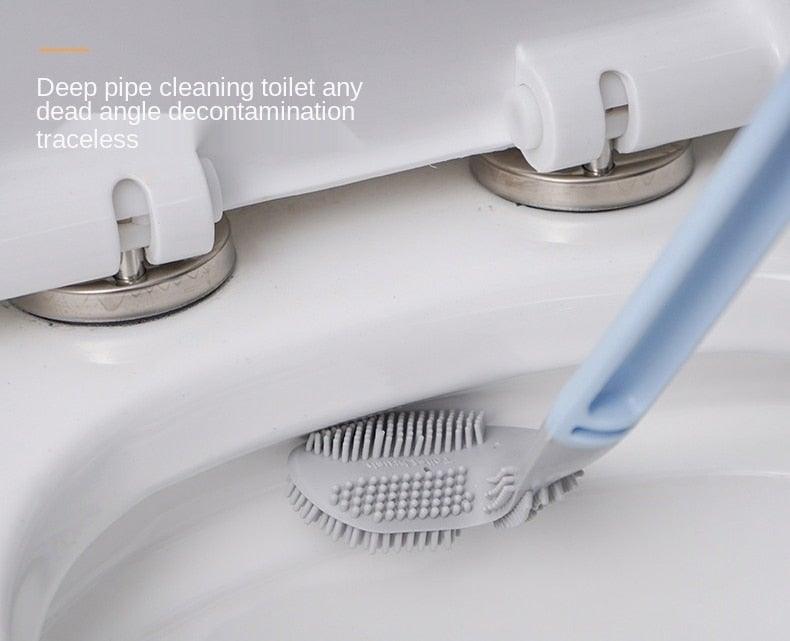 Silicone Bristles Toilet Brush And Holder For Bathroom Storage And Organization Compact Wall Hang Cleaning Kit Accessories Silicone Toilet Brush With Holder Bathroom Toilet Bowl Brush Set Non-Slip Handle Wall Mounted Floor Standing Stevvex