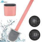 Silicone Bristles Toilet Brush And Holder For Bathroom Storage And Organization Compact Wall Hang Cleaning Kit Accessories Silicone Toilet Brush With Holder Bathroom Toilet Bowl Brush Set Non-Slip Handle Wall Mounted Floor Standing Stevvex