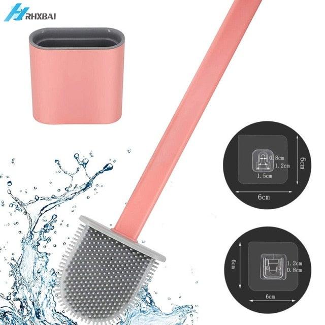 Silicone Bristles Toilet Brush And Holder For Bathroom Storage And Organization Compact Wall Hang Cleaning Kit Accessories Silicone Toilet Brush With Holder Bathroom Toilet Bowl Brush Set Non-Slip Handle Wall Mounted Floor Standing Stevvex