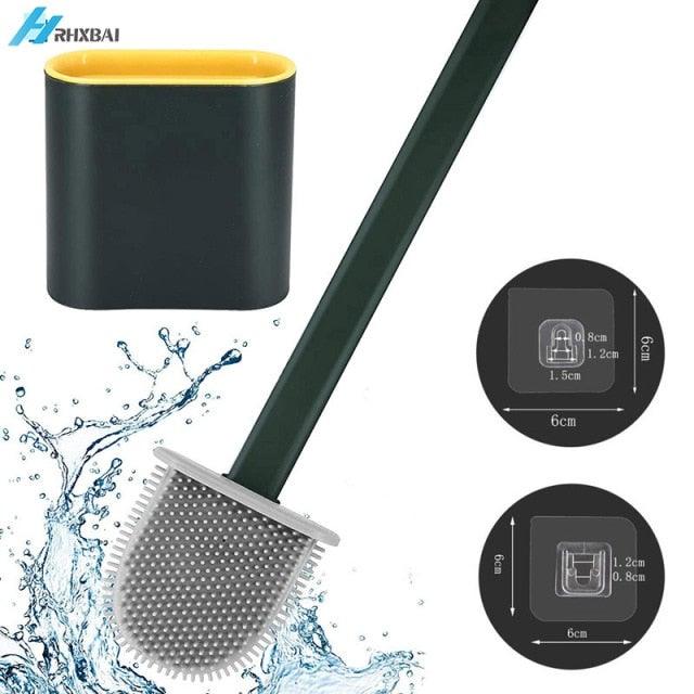 Silicone Bristles Toilet Brush And Holder For Bathroom Storage And Organization Compact Wall Hang Cleaning Kit Accessories Silicone Toilet Brush With Holder Bathroom Toilet Bowl Brush Set Non-Slip Handle Wall Mounted Floor Standing Stevvex