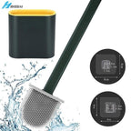 Silicone Bristles Toilet Brush And Holder For Bathroom Storage And Organization Compact Wall Hang Cleaning Kit Accessories Silicone Toilet Brush With Holder Bathroom Toilet Bowl Brush Set Non-Slip Handle Wall Mounted Floor Standing Stevvex