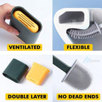 Silicone Bristles Toilet Brush And Holder For Bathroom Storage And Organization Compact Wall Hang Cleaning Kit Accessories Silicone Toilet Brush With Holder Bathroom Toilet Bowl Brush Set Non-Slip Handle Wall Mounted Floor Standing Stevvex