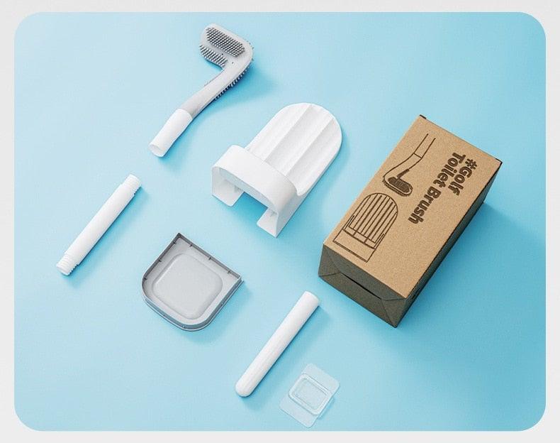 Silicone Bristles Toilet Brush And Holder For Bathroom Storage And Organization Compact Wall Hang Cleaning Kit Accessories Silicone Toilet Brush With Holder Bathroom Toilet Bowl Brush Set Non-Slip Handle Wall Mounted Floor Standing Stevvex