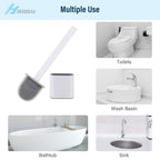 Silicone Bristles Toilet Brush And Holder For Bathroom Storage And Organization Compact Wall Hang Cleaning Kit Accessories Silicone Toilet Brush With Holder Bathroom Toilet Bowl Brush Set Non-Slip Handle Wall Mounted Floor Standing Stevvex