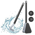 Silicone Bristles Toilet Brush And Holder For Bathroom Storage And Organization Compact Wall Hang Cleaning Kit Accessories Silicone Toilet Brush With Holder Bathroom Toilet Bowl Brush Set Non-Slip Handle Wall Mounted Floor Standing Stevvex