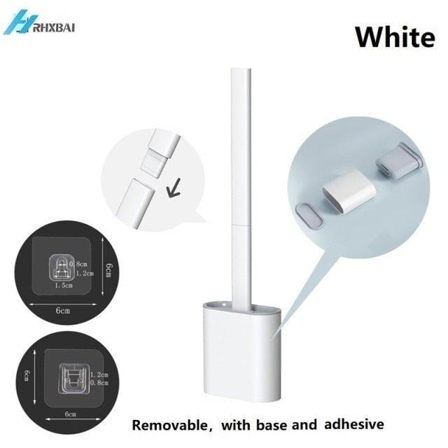 Silicone Bristles Toilet Brush And Holder For Bathroom Storage And Organization Compact Wall Hang Cleaning Kit Accessories Silicone Toilet Brush With Holder Bathroom Toilet Bowl Brush Set Non-Slip Handle Wall Mounted Floor Standing Stevvex