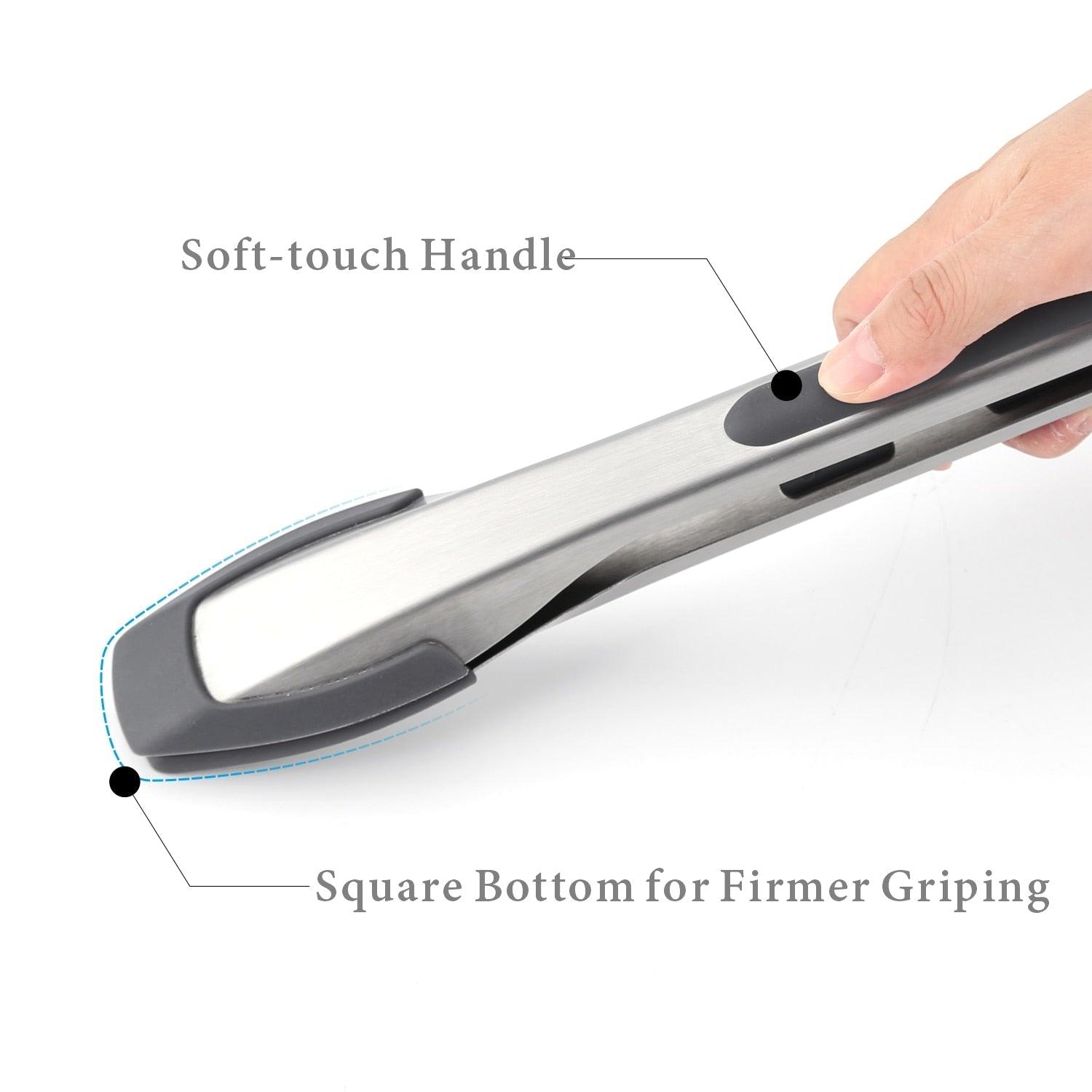 Silicone Food Tongs for Cooking Stainless Steel Kitchen Tongs One-Hand Operation Non-Slip Salad Food Tong Grill BBQ Accessories Soft-Touch Handle Silicone Tipped Food Grill For BBQ Cooking Tongs Stevvex