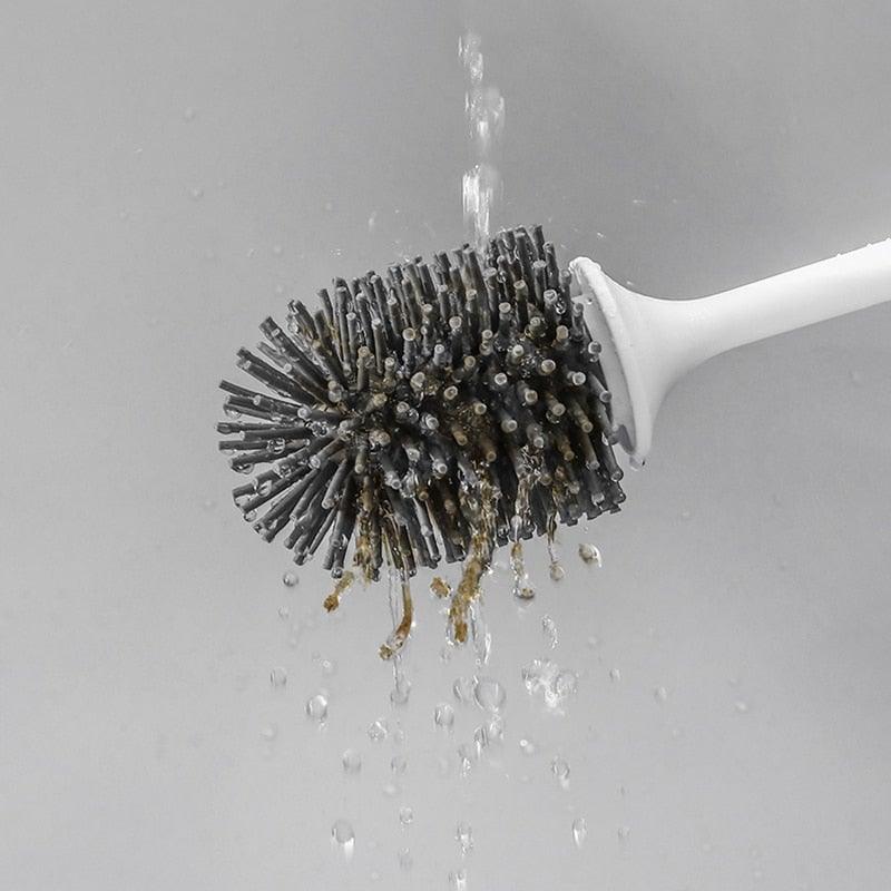 Silicone Head Toilet Brush Quick Draining Clean Tool Wall-Mount  Floor-Standing Cleaning Brush Bathroom Accessories Toilet Brush And Holder Toilet Bowl Brush With Stainless Steel Handle Durable Bristles Stevvex