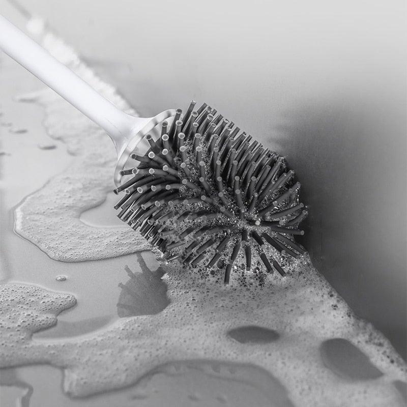 Silicone Head Toilet Brush Quick Draining Clean Tool Wall-Mount  Floor-Standing Cleaning Brush Bathroom Accessories Toilet Brush And Holder Toilet Bowl Brush With Stainless Steel Handle Durable Bristles Stevvex