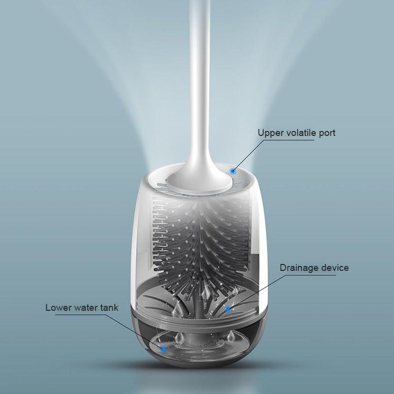 Silicone Head Toilet Brush Quick Draining Clean Tool Wall-Mount  Floor-Standing Cleaning Brush Bathroom Accessories Toilet Brush And Holder Toilet Bowl Brush With Stainless Steel Handle Durable Bristles Stevvex