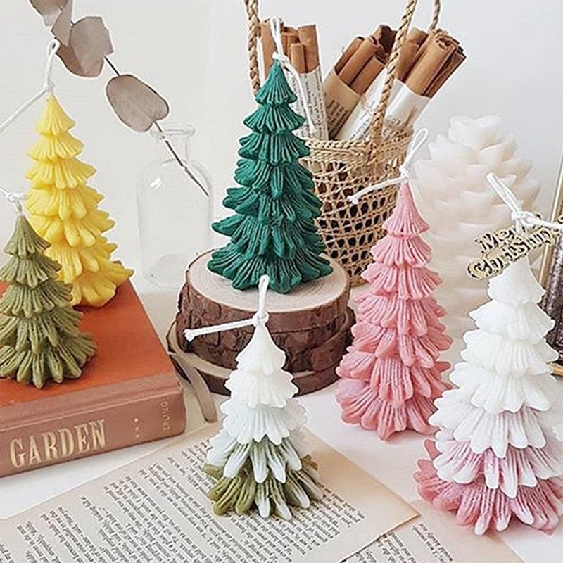 Silicone Mould Christmas Tree Shaped Cake Mold Decoration Tools Candle Mold Baking Tool Home Decoration For Christmas Party 3D Tree Shaped Candle Silicone Mold 4Pcs Different Xmas Pine Molds Stevvex