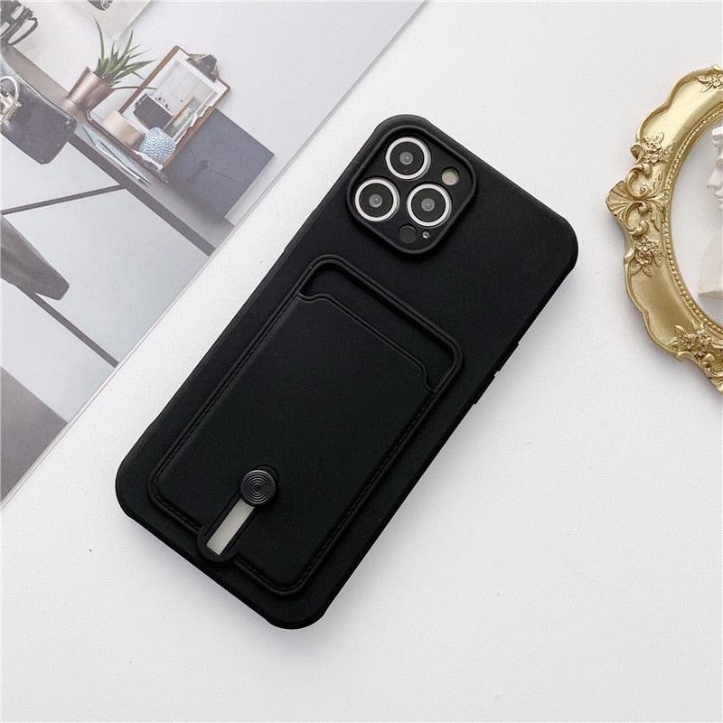 Silicone Pink Wallet Card Holder Phone Case For Iphone 14 13 12 Pro Max Fashion Shockproof Lens Protection Cover Soft Silicone Wallet Card Holder Cover For Iphone Stevvex