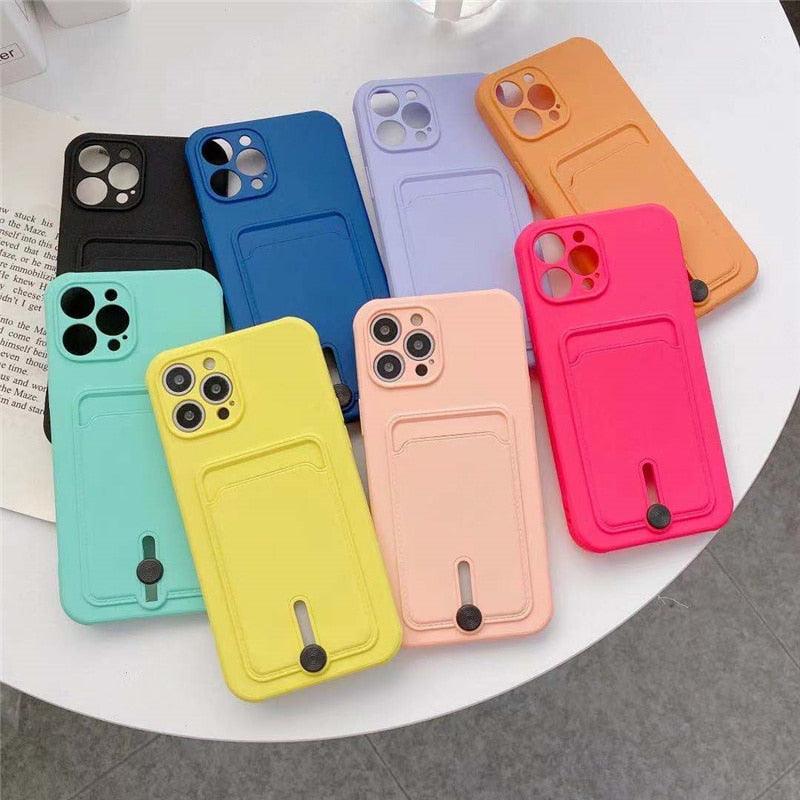 Silicone Pink Wallet Card Holder Phone Case For Iphone 14 13 12 Pro Max Fashion Shockproof Lens Protection Cover Soft Silicone Wallet Card Holder Cover For Iphone Stevvex