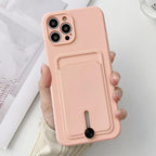 Silicone Pink Wallet Card Holder Phone Case For Iphone 14 13 12 Pro Max Fashion Shockproof Lens Protection Cover Soft Silicone Wallet Card Holder Cover For Iphone Stevvex