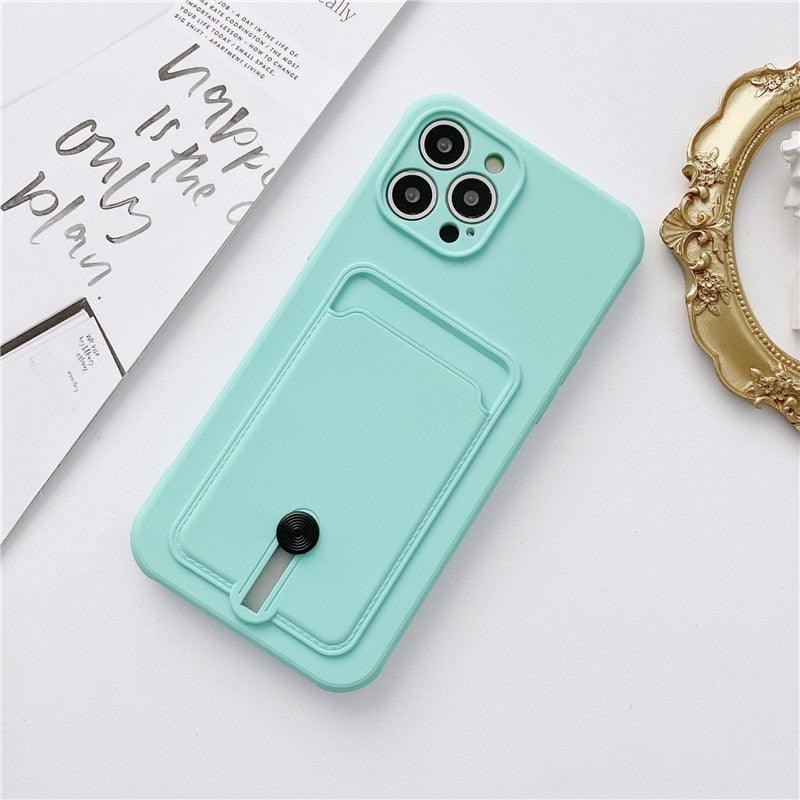 Silicone Pink Wallet Card Holder Phone Case For Iphone 14 13 12 Pro Max Fashion Shockproof Lens Protection Cover Soft Silicone Wallet Card Holder Cover For Iphone Stevvex
