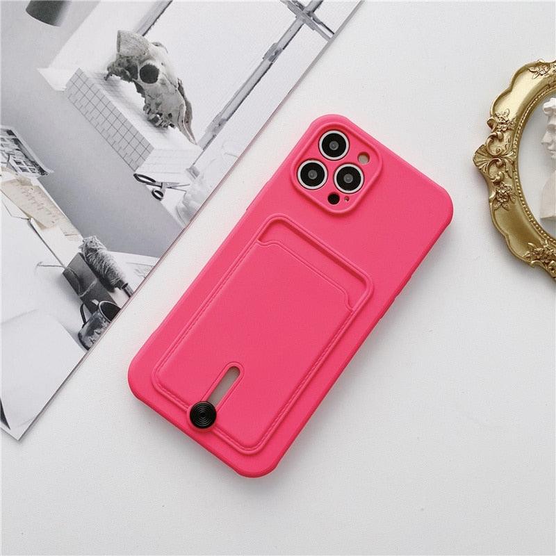 Silicone Pink Wallet Card Holder Phone Case For Iphone 14 13 12 Pro Max Fashion Shockproof Lens Protection Cover Soft Silicone Wallet Card Holder Cover For Iphone Stevvex