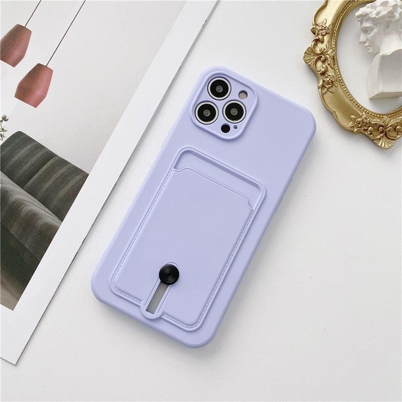 Silicone Pink Wallet Card Holder Phone Case For Iphone 14 13 12 Pro Max Fashion Shockproof Lens Protection Cover Soft Silicone Wallet Card Holder Cover For Iphone Stevvex