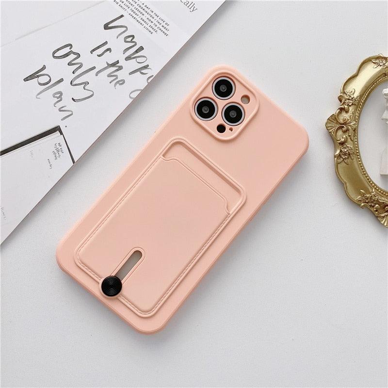 Silicone Pink Wallet Card Holder Phone Case For Iphone 14 13 12 Pro Max Fashion Shockproof Lens Protection Cover Soft Silicone Wallet Card Holder Cover For Iphone Stevvex