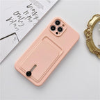 Silicone Pink Wallet Card Holder Phone Case For Iphone 14 13 12 Pro Max Fashion Shockproof Lens Protection Cover Soft Silicone Wallet Card Holder Cover For Iphone Stevvex