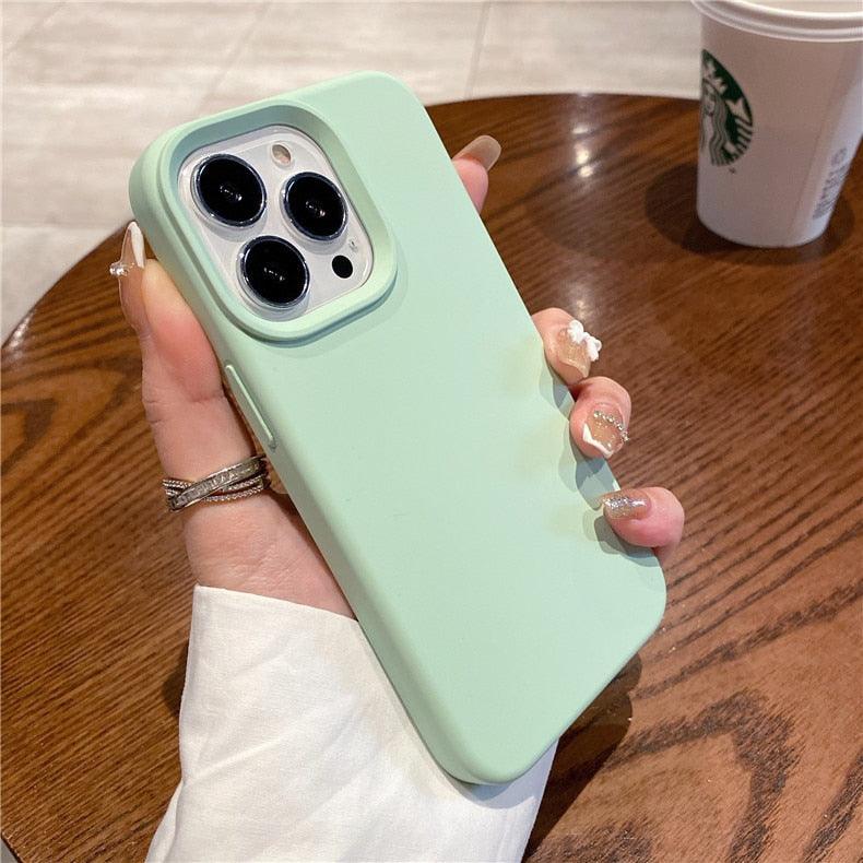 Silicone Soft Thick Protective Rubber Phone Basic Case For iPhone 14 13 Pro Max Case Luxury Silicone Phone Case for iPhone Solid Color Classic Camera Protection Case Stevvex
