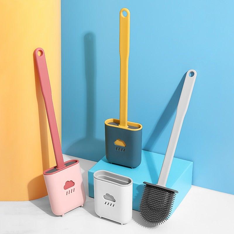 Silicone Toilet Brush Cleaner Toilet Brush With Holder Flat Head Flexible Soft Bristles Brush Bathroom Accessory Gap Cleaning Toilet Brush Wall Mounting Toilet Brush No-Slip Long Handle Soft Silicone Bristle Toilet Corner Cleaner Stevvex