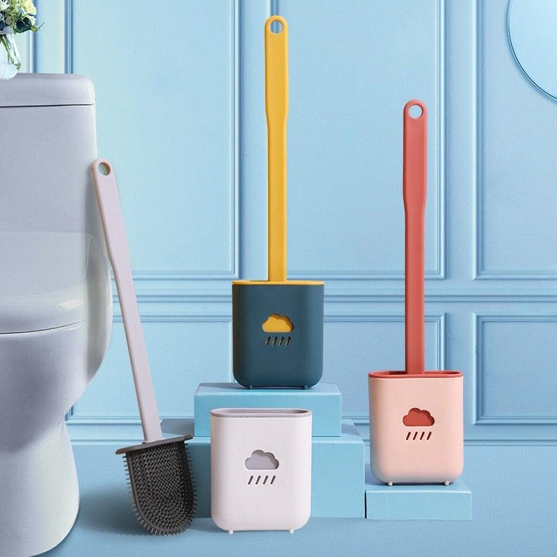 Silicone Toilet Brush Cleaner Toilet Brush With Holder Flat Head Flexible Soft Bristles Brush Bathroom Accessory Gap Cleaning Toilet Brush Wall Mounting Toilet Brush No-Slip Long Handle Soft Silicone Bristle Toilet Corner Cleaner Stevvex
