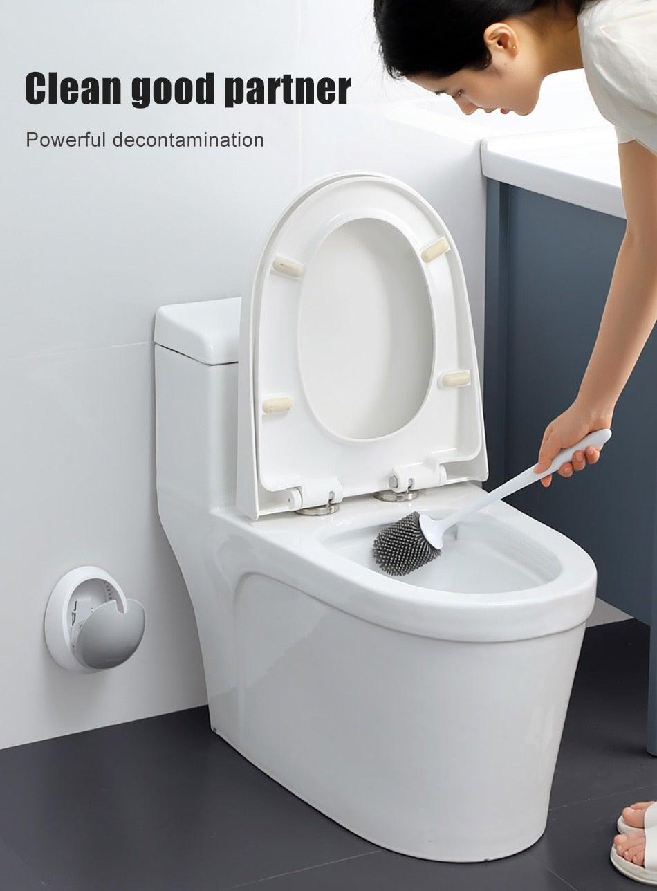 Silicone Toilet Brush For Accessories Drainable Toilet Brush Wall-Mounted Cleaning Tools Home Bathroom Accessories Sets Toilet Brushes And Holder For Bathroom Deep Cleaning Quick Drying Wall Mounted Set Soft Bristled cleaner No-Slip Stevvex