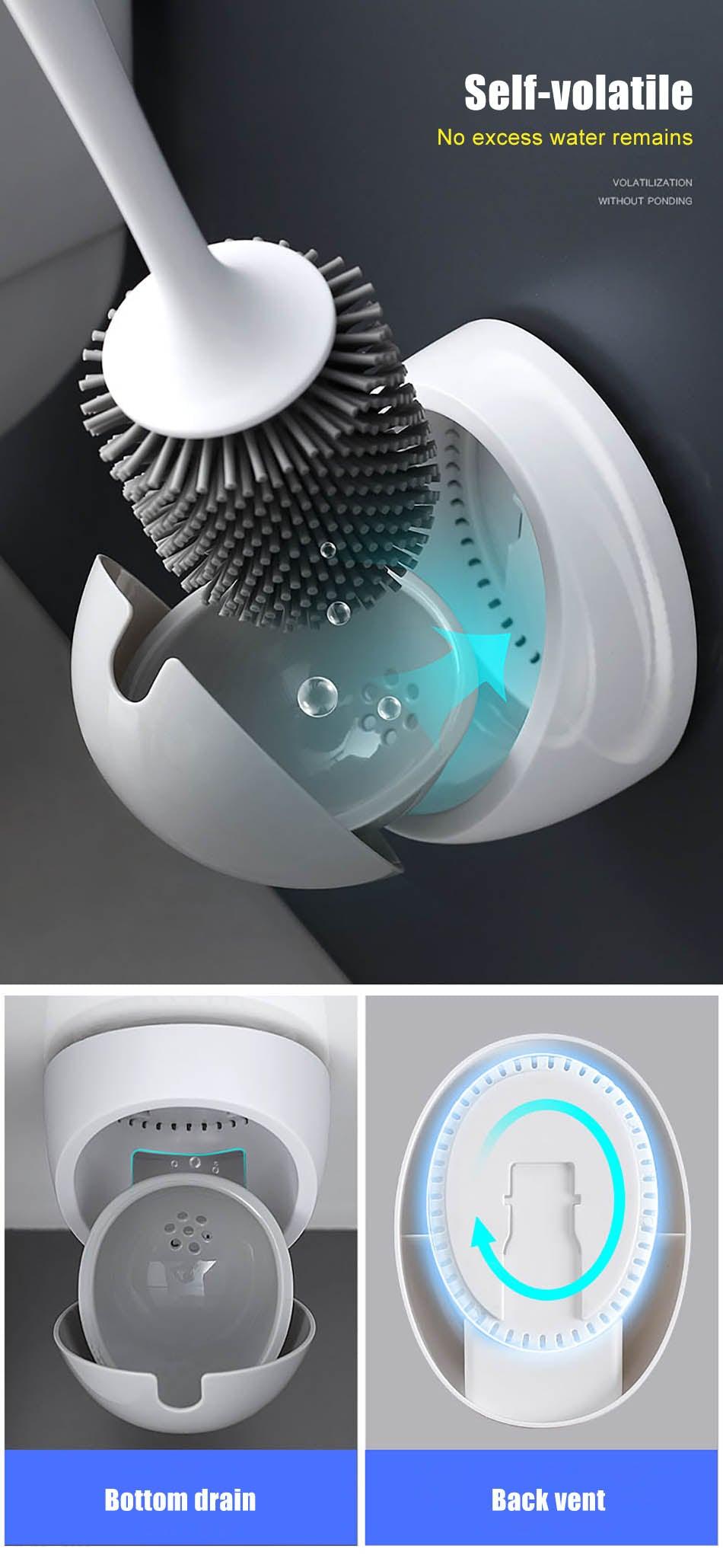 Silicone Toilet Brush For Accessories Drainable Toilet Brush Wall-Mounted Cleaning Tools Home Bathroom Accessories Sets Toilet Brushes And Holder For Bathroom Deep Cleaning Quick Drying Wall Mounted Set Soft Bristled cleaner No-Slip Stevvex