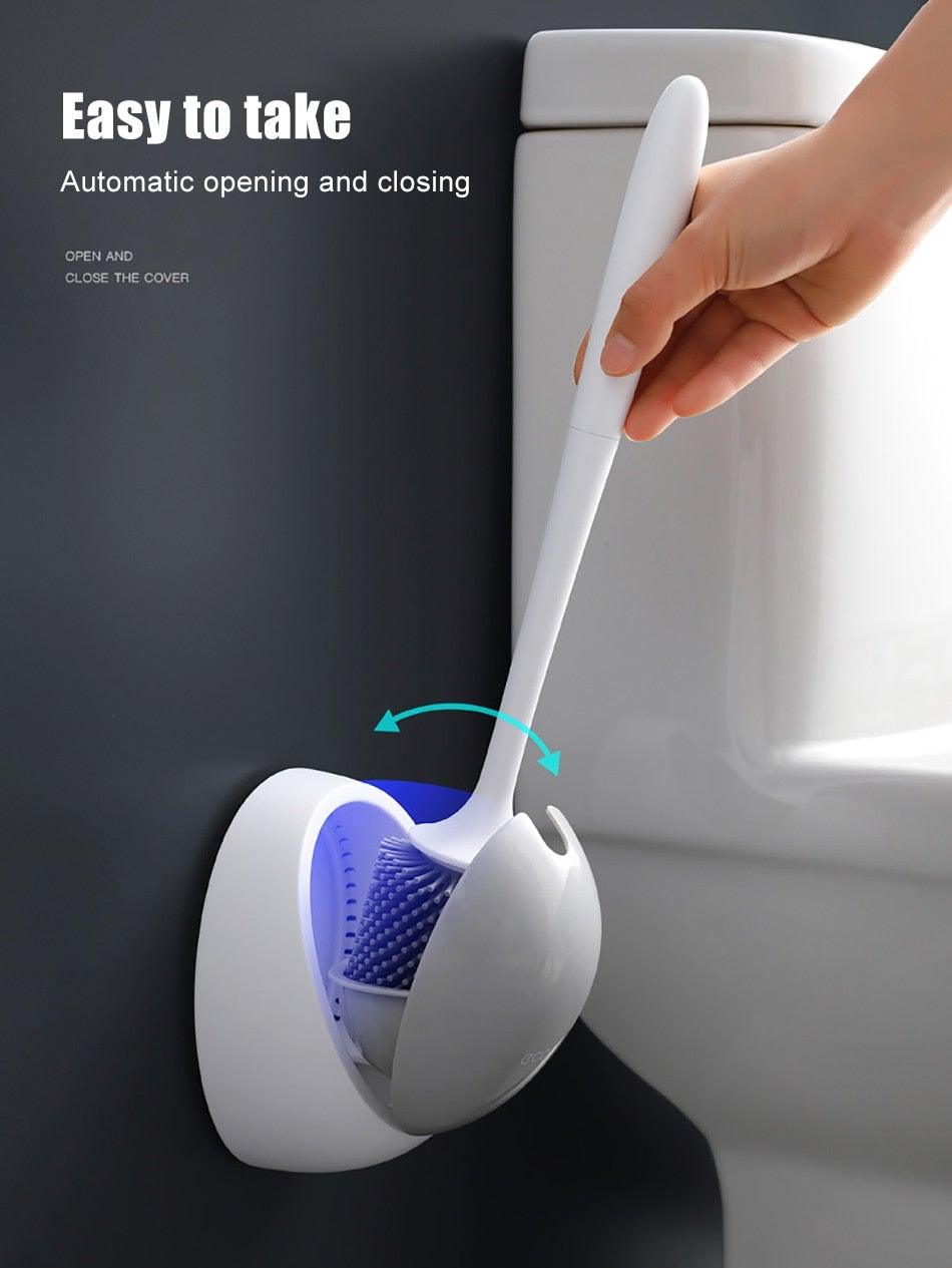 Silicone Toilet Brush For Accessories Drainable Toilet Brush Wall-Mounted Cleaning Tools Home Bathroom Accessories Sets Toilet Brushes And Holder For Bathroom Deep Cleaning Quick Drying Wall Mounted Set Soft Bristled cleaner No-Slip Stevvex