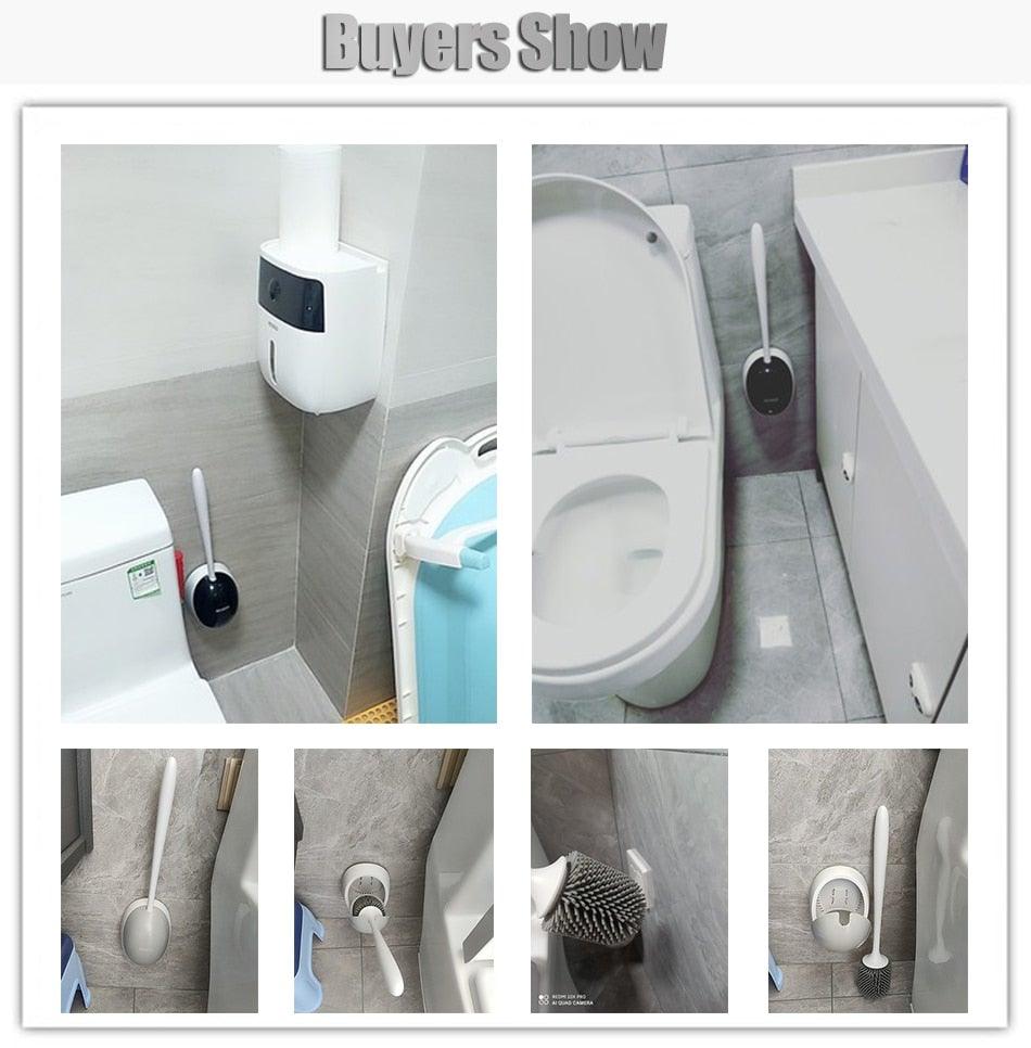 Silicone Toilet Brush For Accessories Drainable Toilet Brush Wall-Mounted Cleaning Tools Home Bathroom Accessories Sets Toilet Brushes And Holder For Bathroom Deep Cleaning Quick Drying Wall Mounted Set Soft Bristled cleaner No-Slip Stevvex