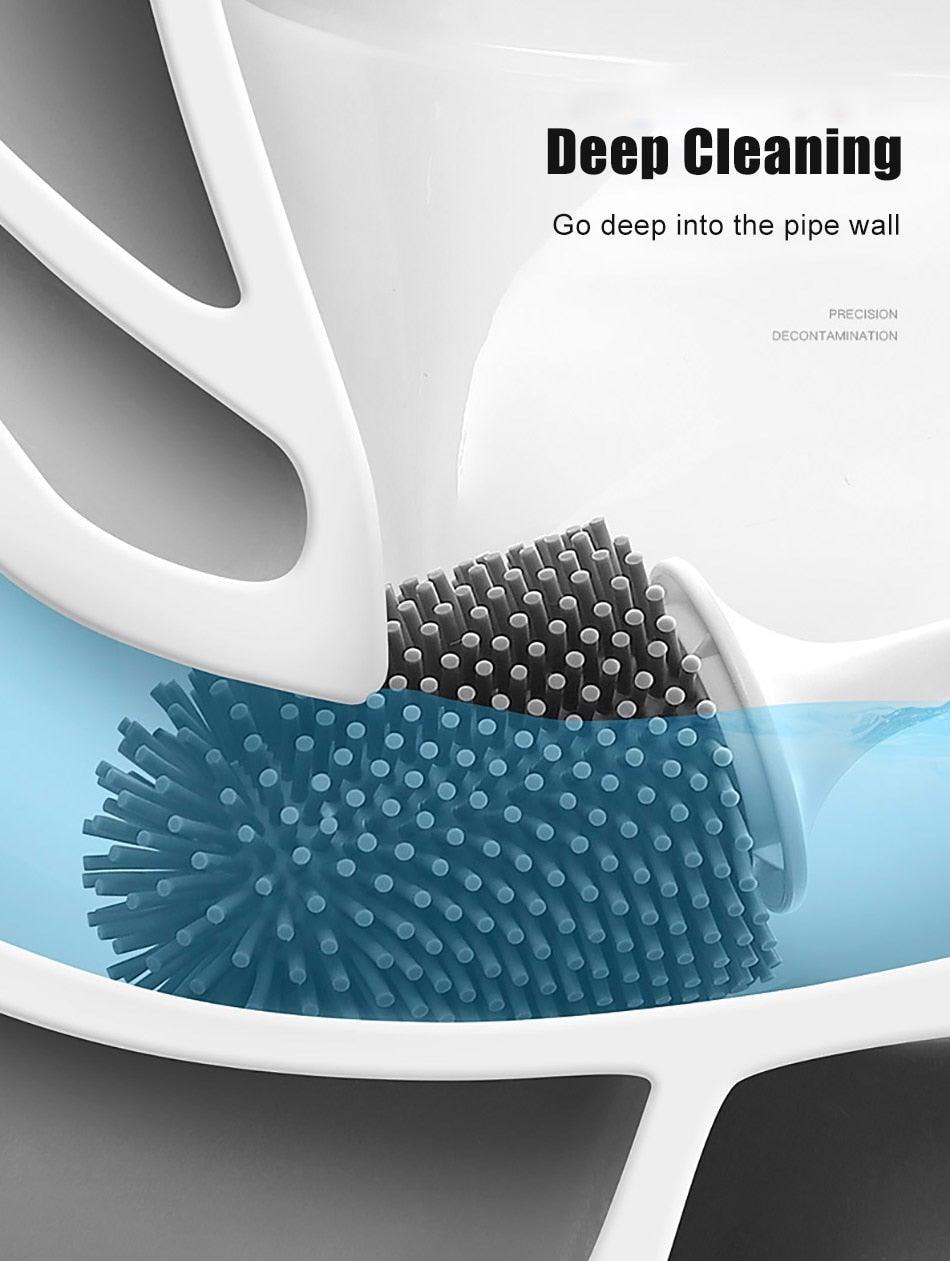 Silicone Toilet Brush For Accessories Drainable Toilet Brush Wall-Mounted Cleaning Tools Home Bathroom Accessories Sets Toilet Brushes And Holder For Bathroom Deep Cleaning Quick Drying Wall Mounted Set Soft Bristled cleaner No-Slip Stevvex