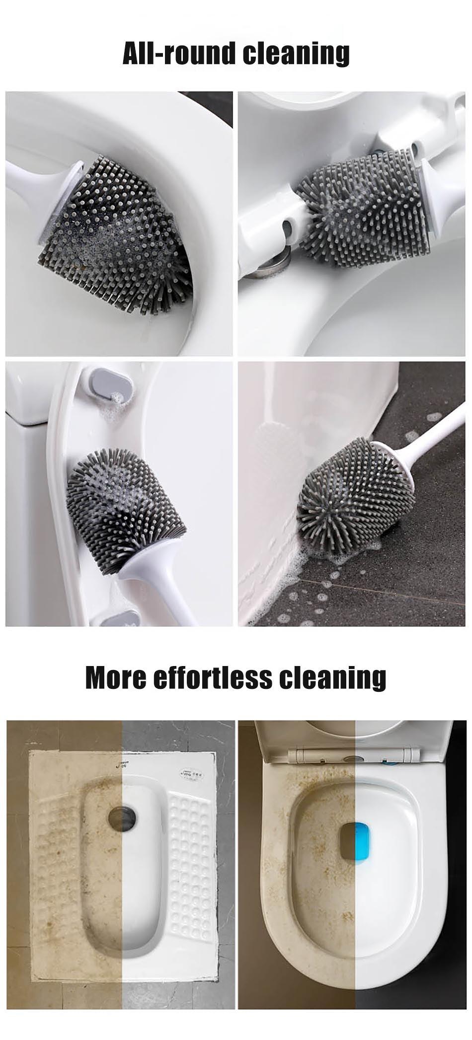 Silicone Toilet Brush For Accessories Drainable Toilet Brush Wall-Mounted Cleaning Tools Home Bathroom Accessories Sets Toilet Brushes And Holder For Bathroom Deep Cleaning Quick Drying Wall Mounted Set Soft Bristled cleaner No-Slip Stevvex