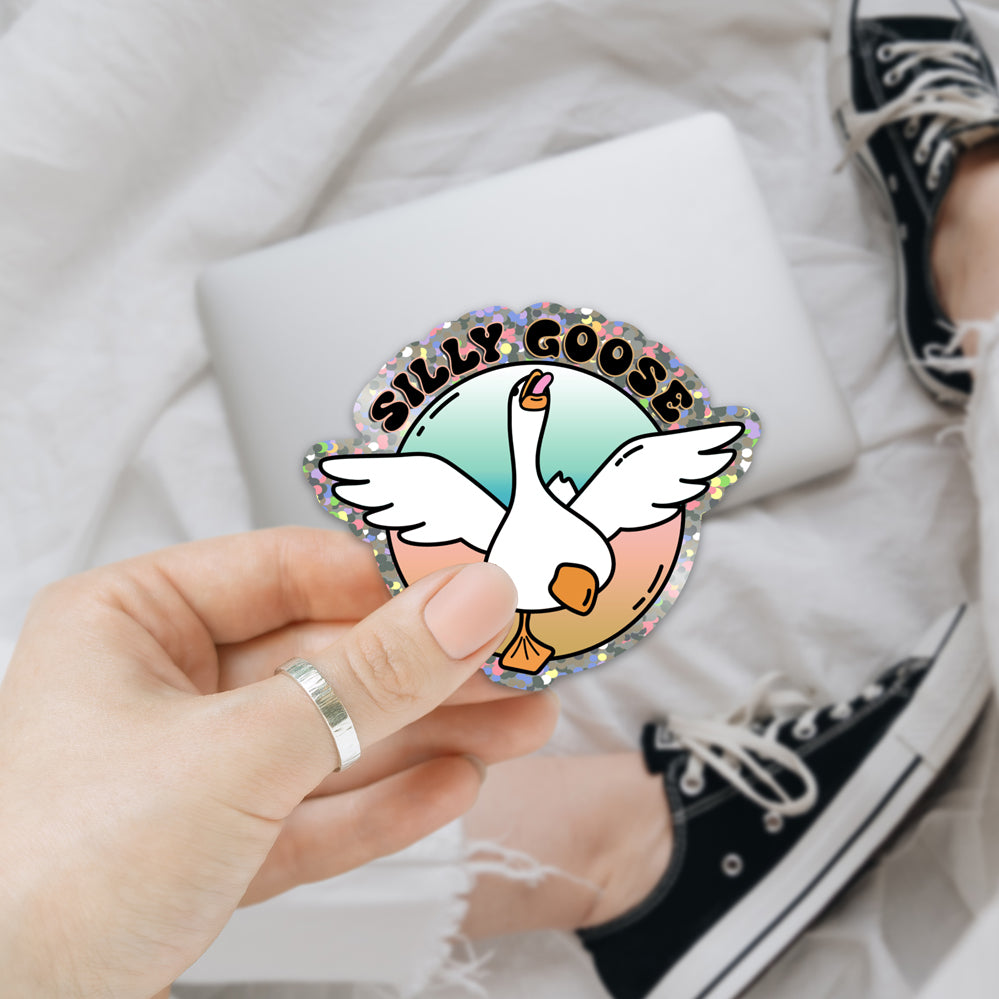 Glitter Die Cut Vinyl Sticker Silly Goose Waterproof Durable For Water Bottles Laptops Journals BandsCo Straps