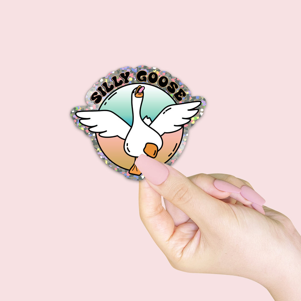 Glitter Die Cut Vinyl Sticker Silly Goose Waterproof Durable For Water Bottles Laptops Journals BandsCo Straps