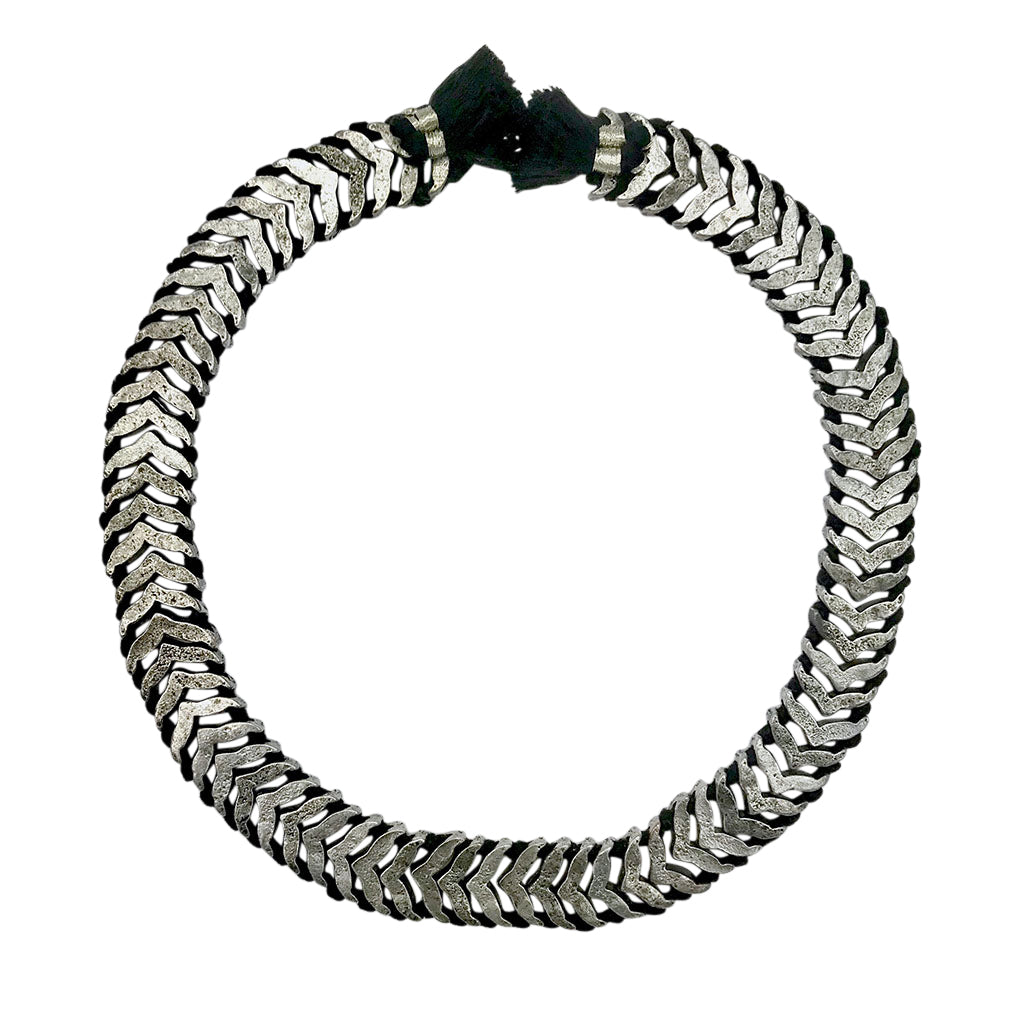 Silver Collar Necklace Statement Snake Chain With Cotton Tassels 17 Inch BandsCo Straps