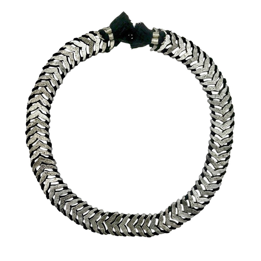 Silver Collar Necklace Statement Snake Chain With Cotton Tassels 17 Inch BandsCo Straps