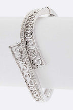 Gold Heart Cutout Hinge Bangle Bracelet For Women Elegant