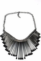 Silver Fringe Oar Statement Necklace Boho Adjustable Choker