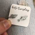 Silver Glitter Baby Shark Acrylic Lightweight Stud Earrings