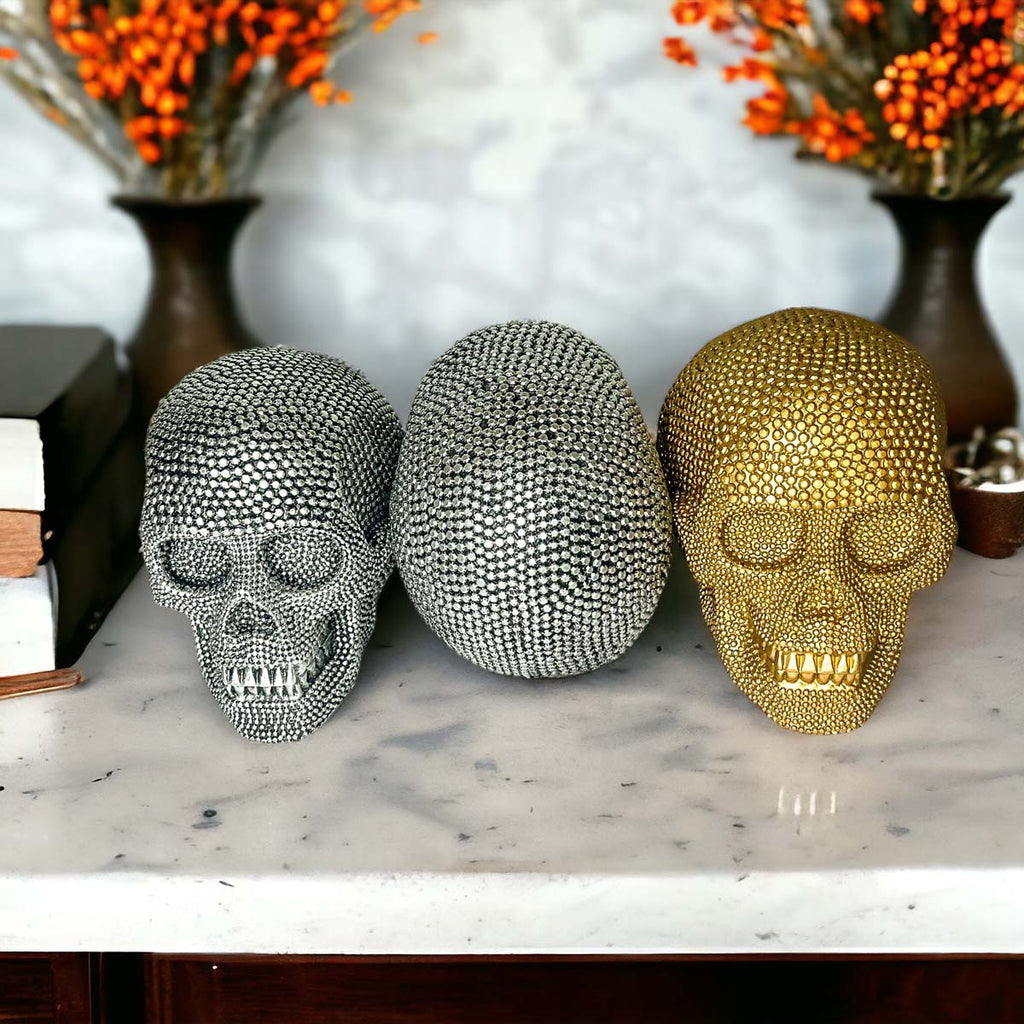 Silver Resin Beaded Skull Decor Gothic Bookend Accent BandsCo Straps