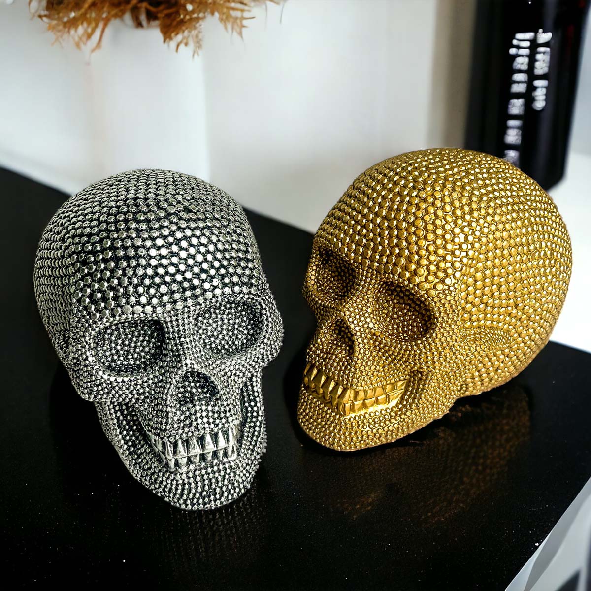 Silver Resin Beaded Skull Decor Gothic Bookend Accent BandsCo Straps