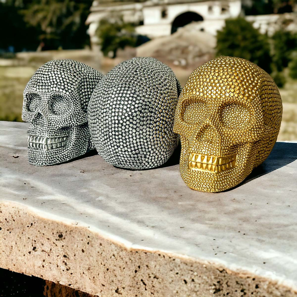 Silver Resin Beaded Skull Decor Gothic Bookend Accent BandsCo Straps