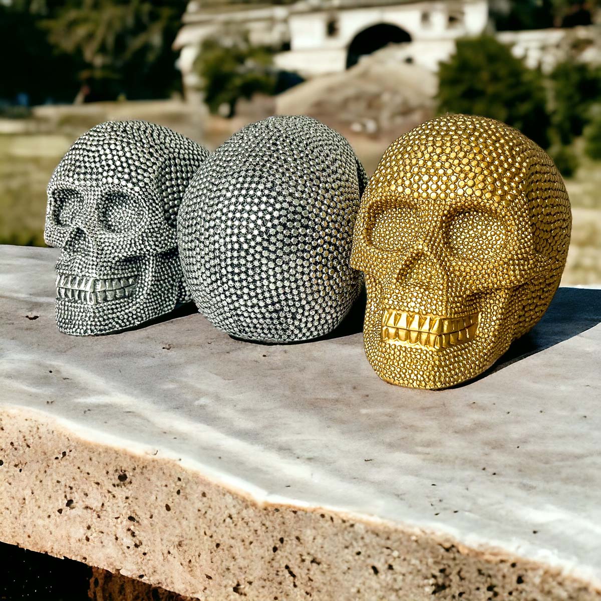 Silver Resin Beaded Skull Decor Gothic Bookend Accent BandsCo Straps