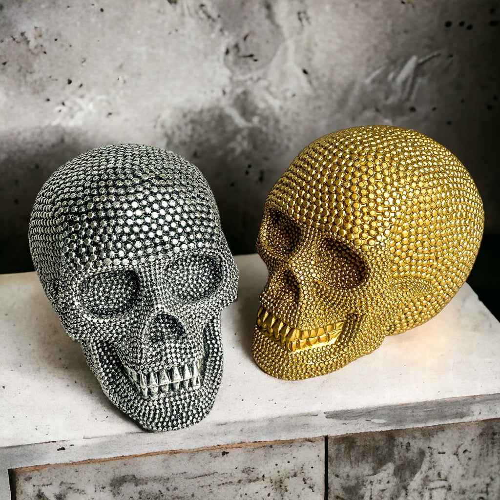 Silver Resin Beaded Skull Decor Gothic Bookend Accent BandsCo Straps